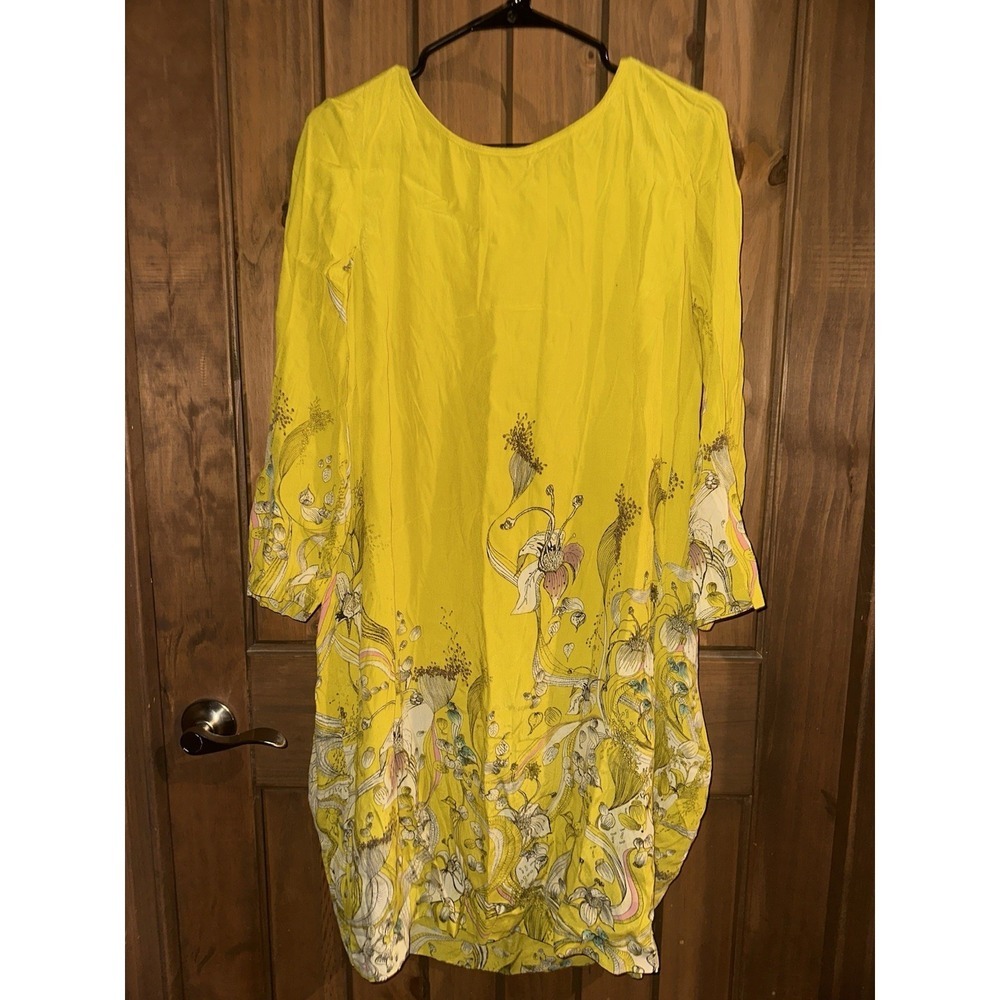 Anthropologie Rutzou Blooming Whin Yellow Floral Dress Drape Back Size 8